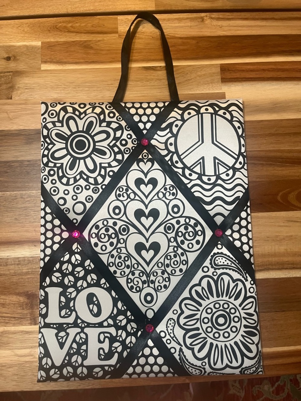 Black & White Graphic Hanging Memo Board with Pink Accent